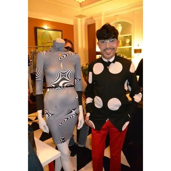 Mondo Guerra Optic Print Bodycon Dress Black White Project Runway RARE SZ M - Picture 2 of 7